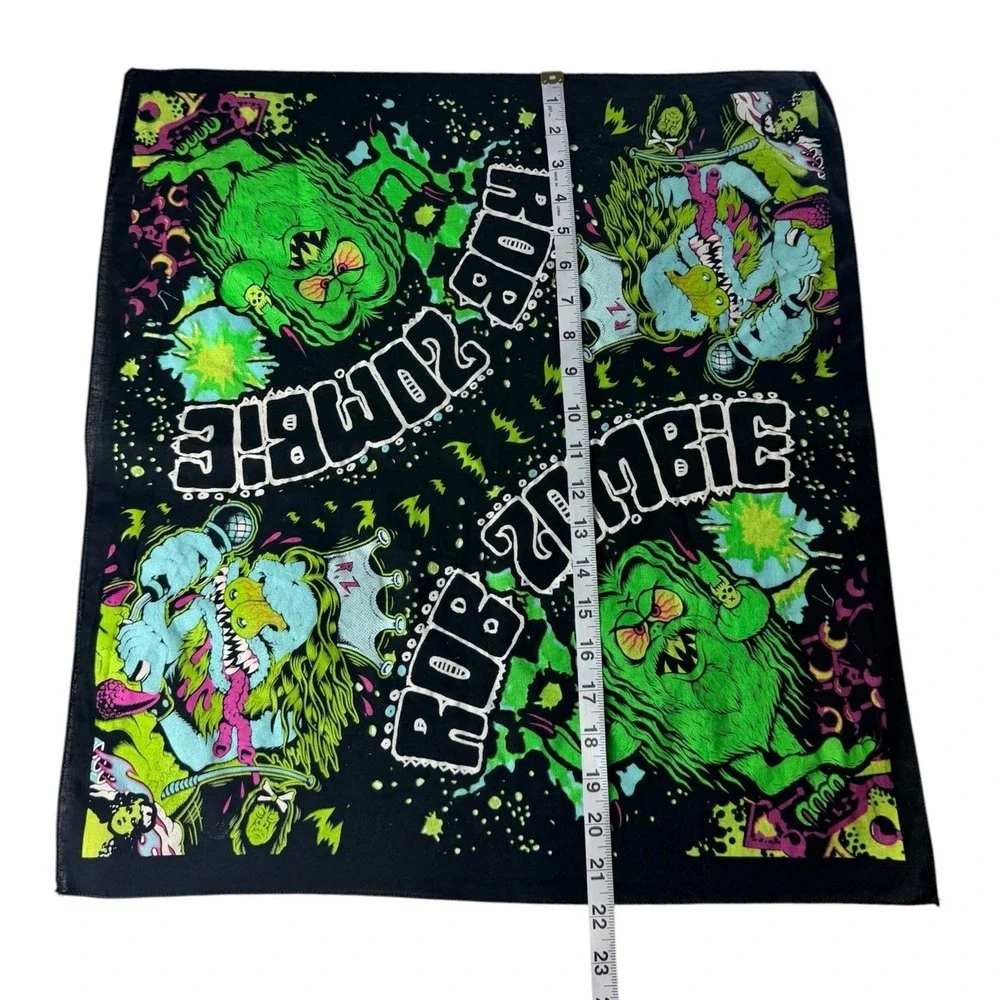 Rob Zombie Bandana Black Neon Green Monster Graphic Print Rock Metal Band Merch